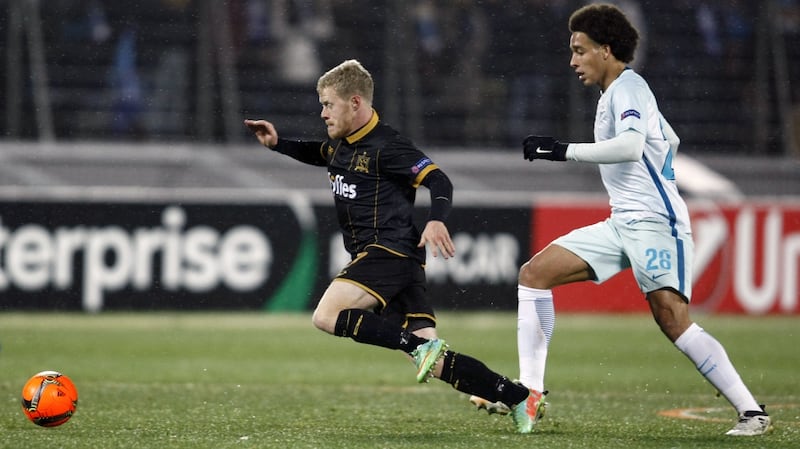 Daryl Horgan on the ball for Dundalk against Axel Witsel’s Zenit in 2016. Photograph: Mikhail Kireev/Inpho