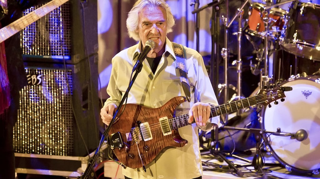 John McLaughlin on stage during a concert in April 2019 in Berlin, Germany. Photograph: Frank Hoensch/Redferns