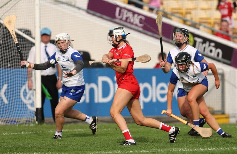 Cork's Orlaith Mullins on her way to scoring a goal during the Glen Dimplex All-Ireland senior camogie championship semi-final against Waterford at  UPMC Nowlan Park. Photograph: Bryan Keane/Inpho
