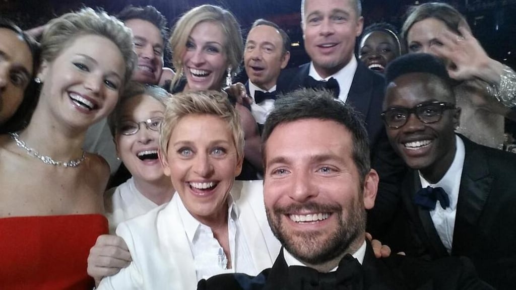 The A-lister Oscar’s selfie that broke all records to become the most retweeted tweet of all time. Photograph: Twitter/ @TheEllenShow