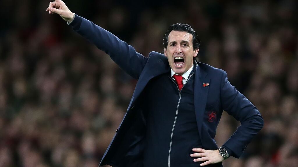 Arsenal head coach Unai Emery gestures on the touchline during the match d Wolverhampton Wanderers at the Emirates Stadium in London on November 11th. Photograph: Getty Images