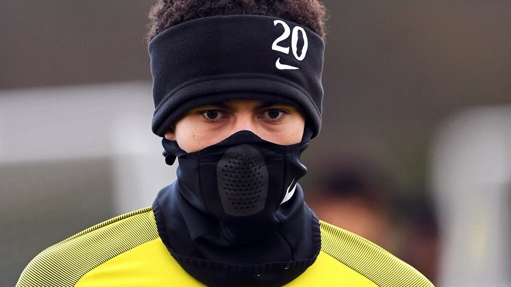 Dele Alii at a Spurs training session in north London on the eve of their Champions League round-of-16 second leg match against Juventus. Photograph: EPA/Facundo Arrizabalaga