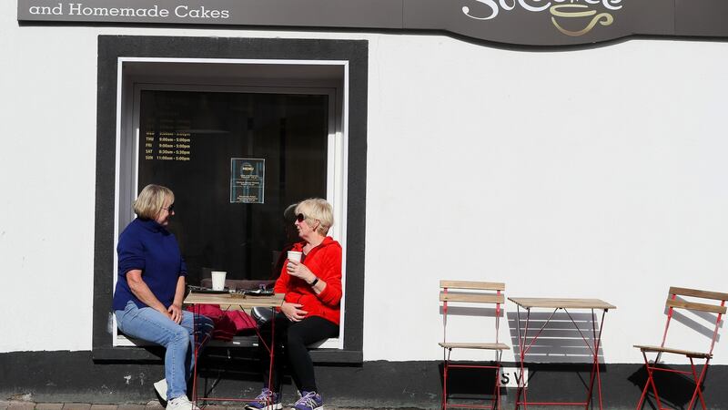 Outdoor dining on Main street in Leixlip, Co Kildare, October 2020. Photograph: Brian Lawless/PA Wire