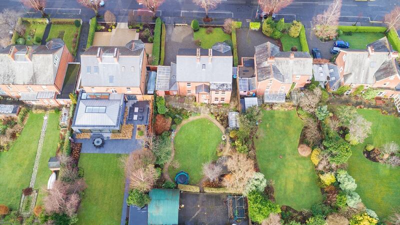 Aerial view of rear garden of Northcote, 17 Temple Gardens, Rathmines, Dublin 6