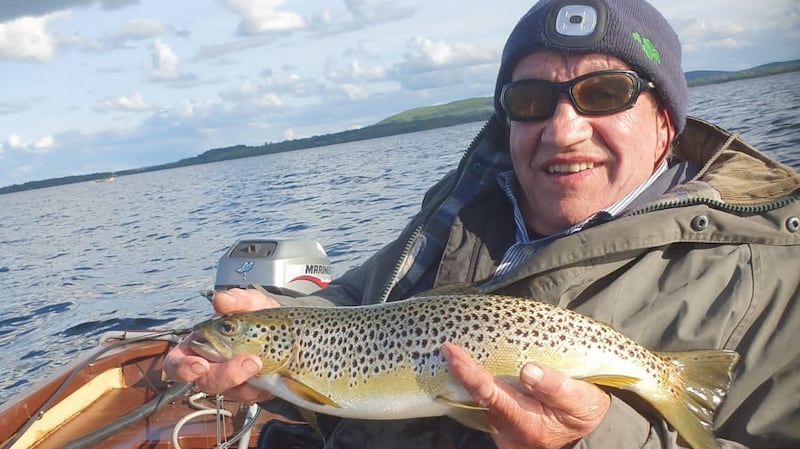 Pat Sweeney with a trout of about 4lb caught in Holywell Bay on Lough Sheelin on a Grey Wolff