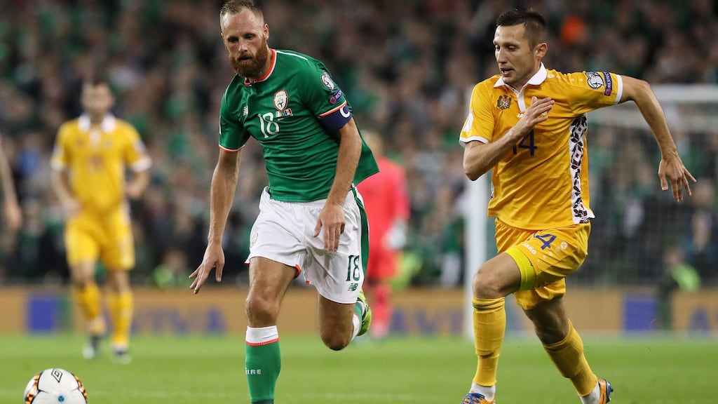 Republic of Ireland captain David Meyler in action during the World Cup qualifier against Moldova at the Aviva Stadium. Photograph: Brian Lawless/PA Wire