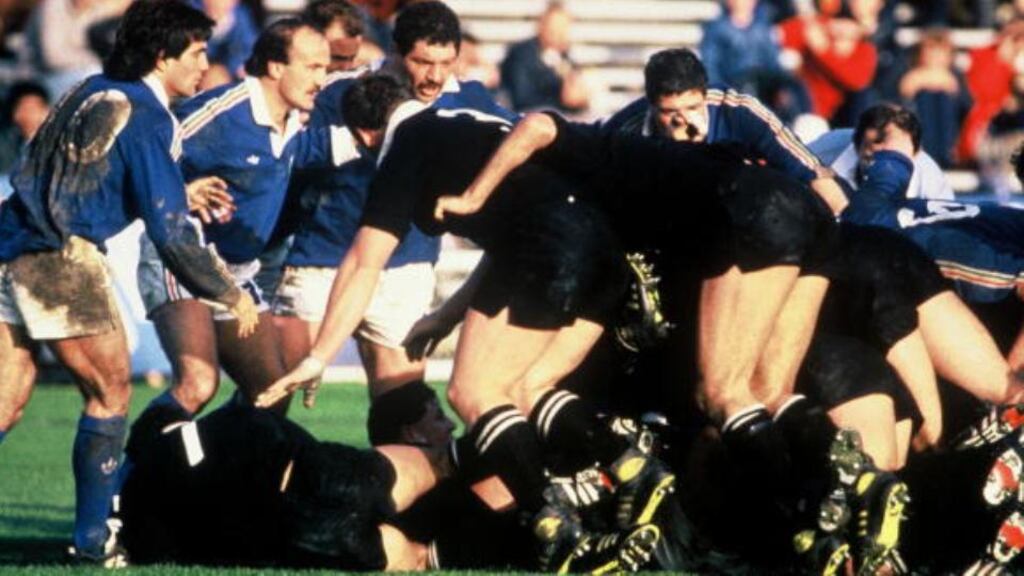New Zealand beat Italy 70-6 in the first ever World Cup match at Eden Park on May 22nd 1987. Photograph: Getty