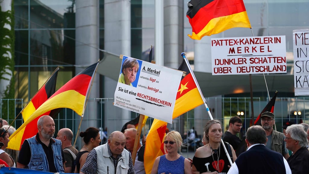 Supporters of German anti-immigration party Alternative for Germany (AfD) in Berlin on May 9th. Photograph: Fabrizio Bensch/Reuters