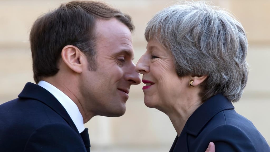French president Emmanuel Macron and British prime minister Theresa May in Paris: ratification of the withdrawal accord would be France’s “preferred scenario”. Photograph: Ian Langsdon