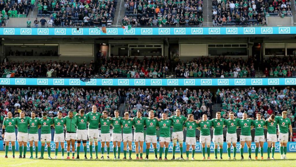 The AIG Rugby Weekend, Solider Field, Chicago, USA 5/11/2016Ireland vs New Zealand All BlacksThe Ireland team stand for the National AnthemMandatory Credit ©INPHO/Dan Sheridan