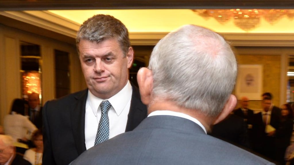 INM affidavit: the Director of Corporate Enforcement refers to a potential lack of appreciation of allegations made by the media group’s former chief executive Robert Pitt (above left, passing former chairman Leslie Buckley at the INM agm in August 2017). Photograph: Dara Mac Dónaill