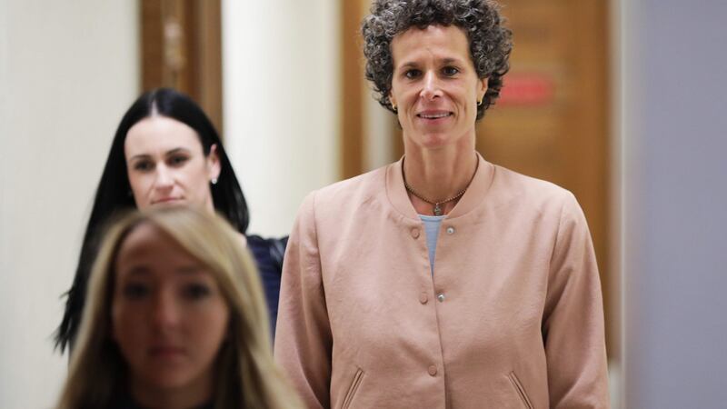 Andrea Constand leaves the courtroom during a recess on the sixth day of Bill Cosby’s sexual assault retrial at the Montgomery County Courthouse in Pennsylvania, on April 16, 208. Photograph: Dominick Reuter/AFP/Getty Images