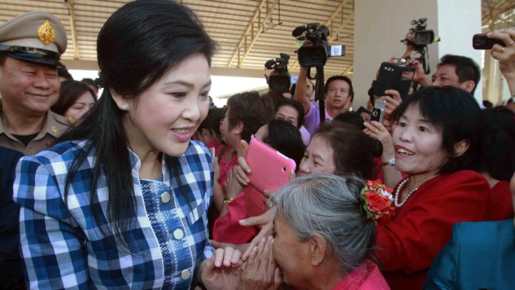 Supporters greet Thai prime minister Yingluck Shinawatra in the northern town of Chiang Mai today. Photograph: Reuters