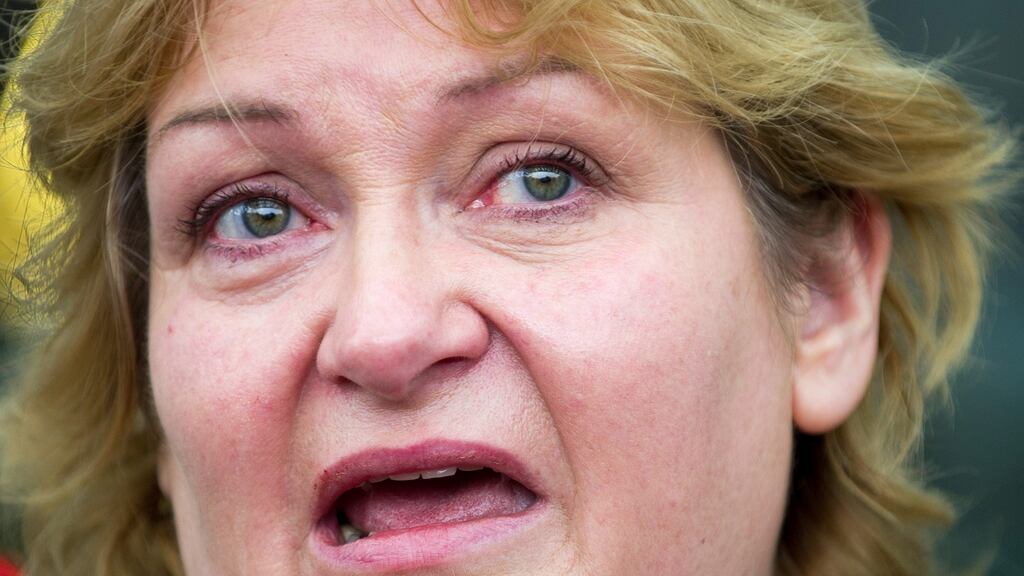 Kate Petford’s mother Jo Petford speaking to media outside court after Sean Casey received a four-year-jail term following a successful appeal at The Court of Appeal. Photograpgh: Collins Courts.