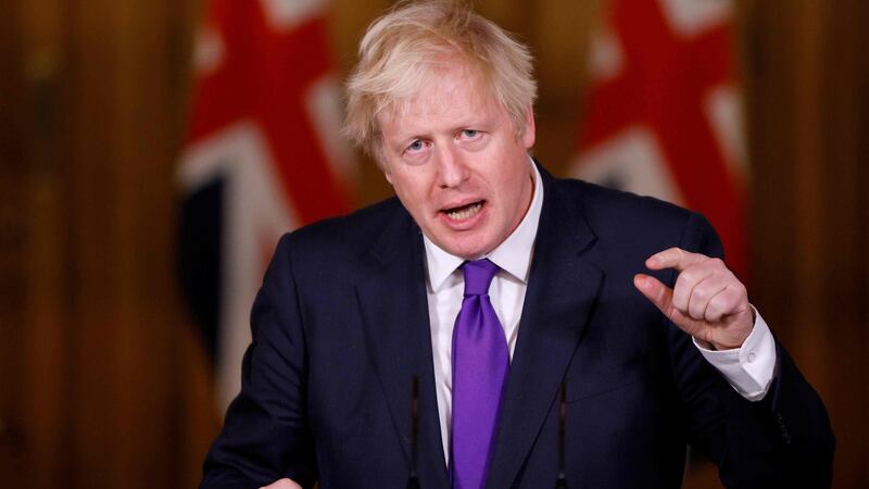 British prime minister Boris Johnson speaks during a virtual press conference in No 10 Downing Street in London on December 2nd. Britain on Wednesday became the first western country to approve a Covid-19 vaccine for general use. Photograph: John Sibley/AFP/Getty