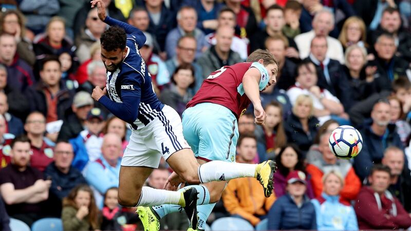 Hal Robson-Kanu in action with Burnley’s James Tarkowski . Photograph: Scott Heppell/Reuters