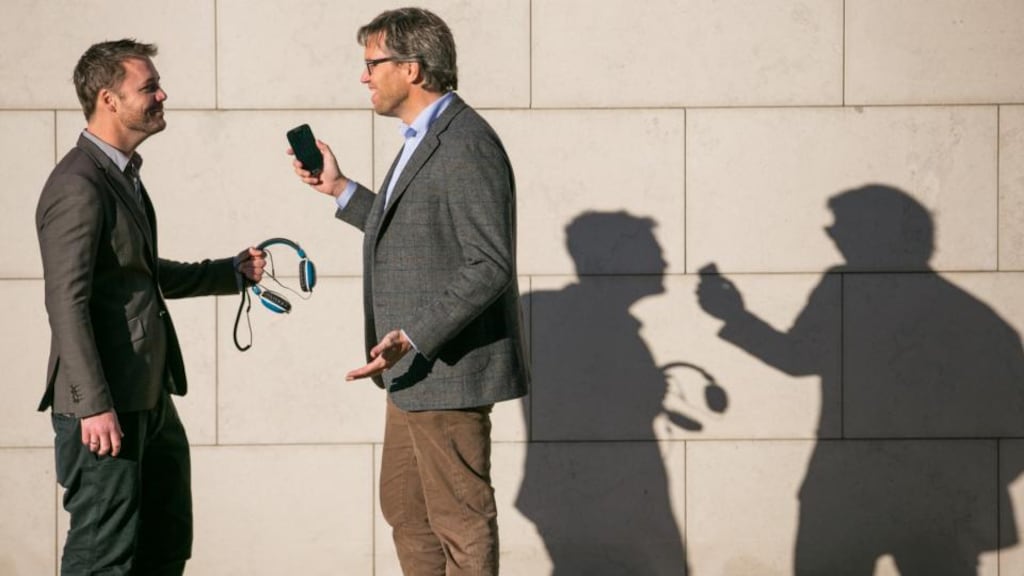 Chris Bevington, director of global strategic partnerships for Spotify and Marcel de Groot, consumer director with Vodafone Ireland. Vodafone Ireland and Spotify have announced an exclusive partnership in the Irish market. Photograph: Naoise Culhane.