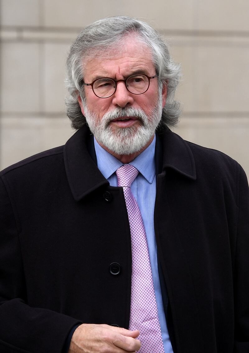 Gerry Adams leaving Belfast Laganside Courts after giving evidence in the Ivor Bell trial. Photograph: Alan Lewis