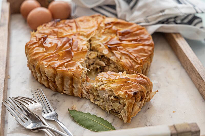 Greek chicken pie. Photograph: Harry Weir