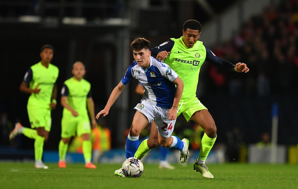Blackburn Rovers' talented young Irish midfielder Andy Moran in action against Sunderland's Jobe Bellingham during the Sky Bet Championship clash at Ewood Park. Photograph: Dave Howarth - CameraSport via Getty Images)