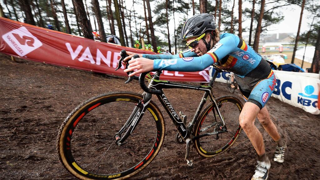 Belgian rider Femke Van Den Driessche in action during the women’s under-23 race at the world cyclo-cross championship in Heusden-Zolder, Belgium. Photograph: AFP/Getty Images