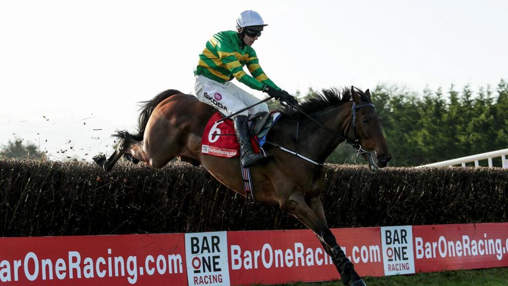Mark Walsh on Fakir D’oudairies on his way to winning the Drinmore Novice Chase at Fairyhouse Winter Racing Festival, Fairyhouse Racecourse, Co Meath, in 2019. Photograph: Laszlo Geczo/Inpho