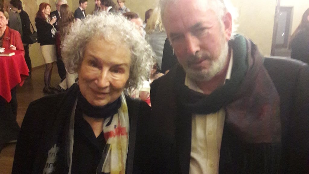Margaret Atwood and Michael O’Loughlin: She listened patiently to my gush, but was more interested in talking enthusiastically about the new Netflix production of Alias Grace, particularly its Irish aspects