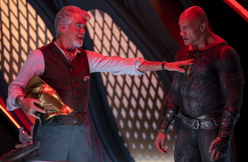 Pierce Brosnan and Dwayne Johnson in Black Adam. Photograph: PA Photo/Warner Bros Entertainment