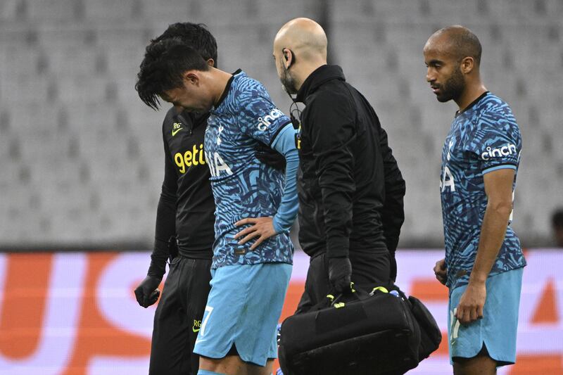 Tottenham's South Korean striker Son Heung-Min picked up an eye injury on the eve of the tournament. Photograph: Christophe Simon/ AFP via Getty Images