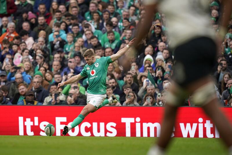 Ireland's Jack Crowley kicks a conversion in Saturday's win over Fiji. Photograph: PA