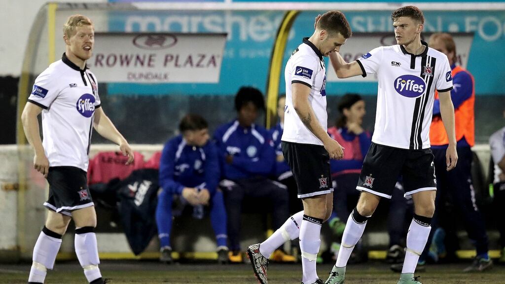 Dundalk’s Patrick McEleney celebrates scoring the first goal of the game in their clash with Finn Harps. Photo: Ryan Byrne/Inpho