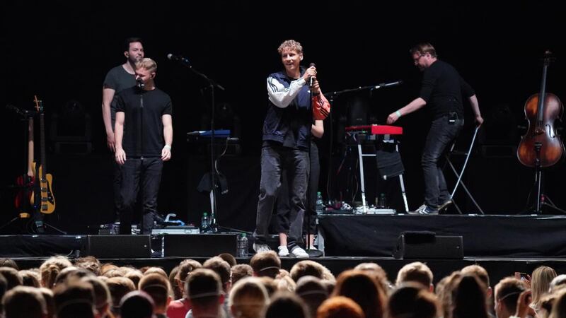 Singer Tim Bendzko performs during the Restart-19 study in Leipzig, Germany. Photograph: Sean Gallup/Getty Images