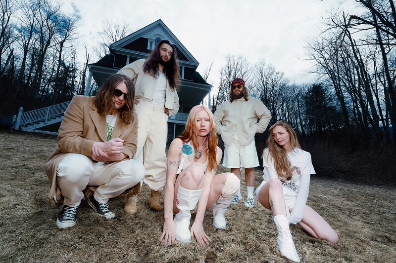 Wet Leg: Henry Holmes, Joshua Mobaraki, Rhian Teasdale, Ellis Durand and Hester Chambers. Photograph: Alice Backham