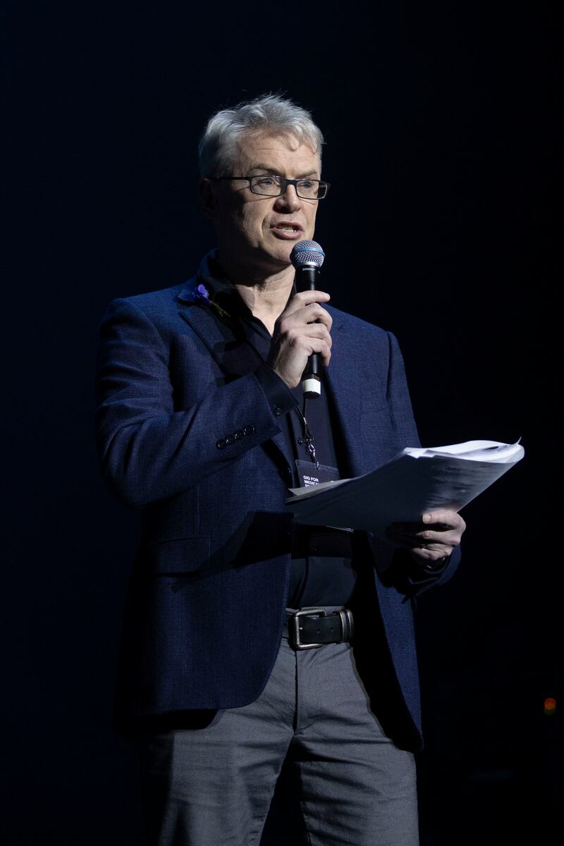 Joe Brolly MC for Gig For Gaza. Photograph: Tom Honan