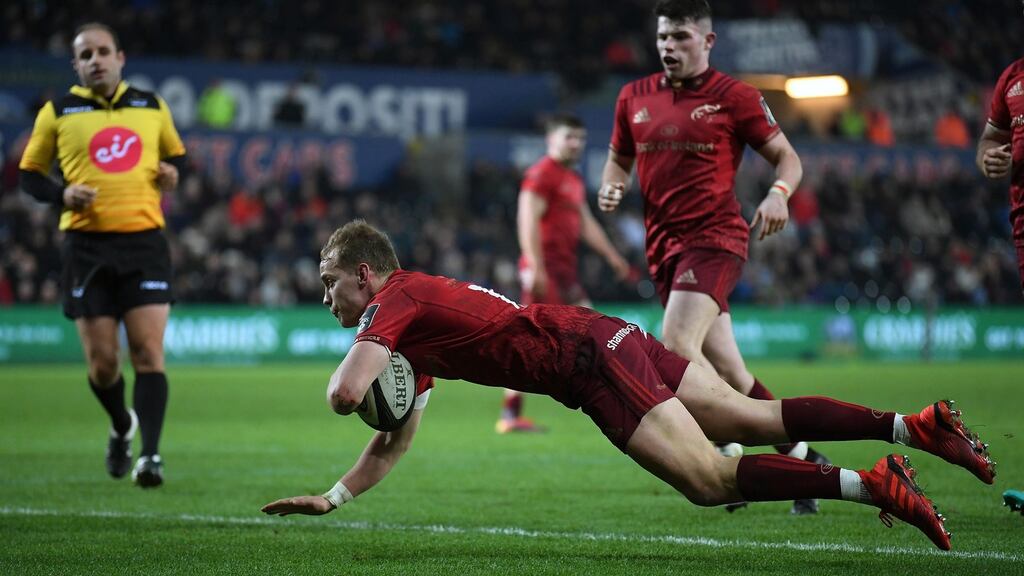 Mike Haley of Munster scores his side’s third try. Photo: Alex Davidson/Inpho