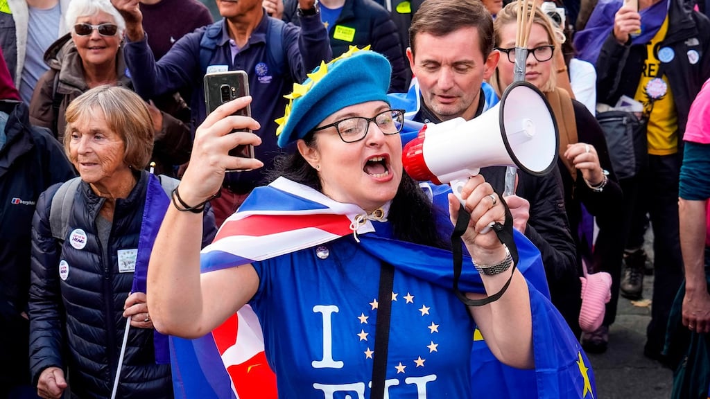 A Remain demonstrator during a rally by the People’s Vote organisation in London in October. Photograph: Niklas Halle’n/AFP via Getty