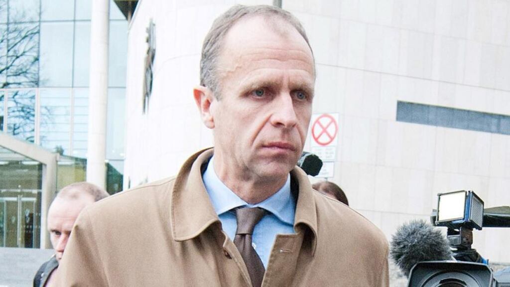 John Bowe, Peter Fitzpatrick and Denis Casey leaving court yesterday where they appeared on charges relating to financial transfers involving Irish Life Assurance, Irish Life and Permanent and Anglo Irish Bank in 2008.