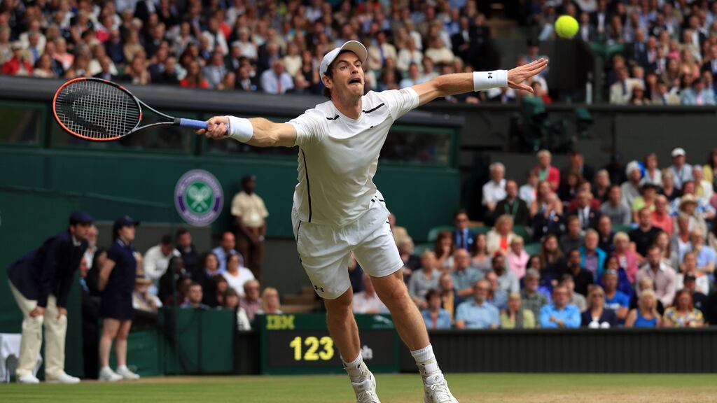 Andy Murray stretches to return against Australia’s Nick Kyrgios, who said after the first set “the rest of the match was pretty pathetic”. Photograph: PA.