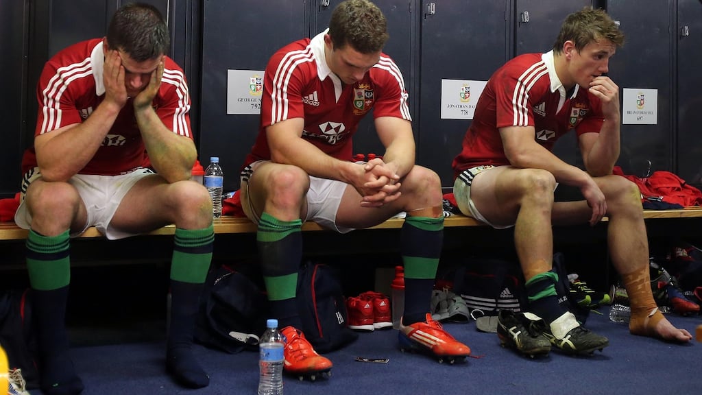 Jonathan Sexton, George North and Jonathan Davies dejected after defeat in the second Test to Australia in 2013. Photograph: Dan Sheridan/Inpho