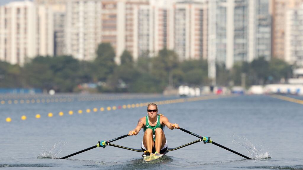 Ireland’s Sanita Puspure competes in the Women’s Single Sculls Quarterfinals at the Lagoa Stadium on the fourth day of the Rio Olympic Games, Brazil. Photo: Martin Rickett/PA Wire