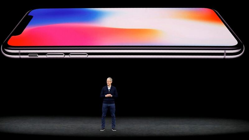 Tim Cook, CEO of Apple, speaks about the iPhone X during a launch event in Cupertino, California on September 12th, 2017. Photograph: Stephen Lam/Reuters.