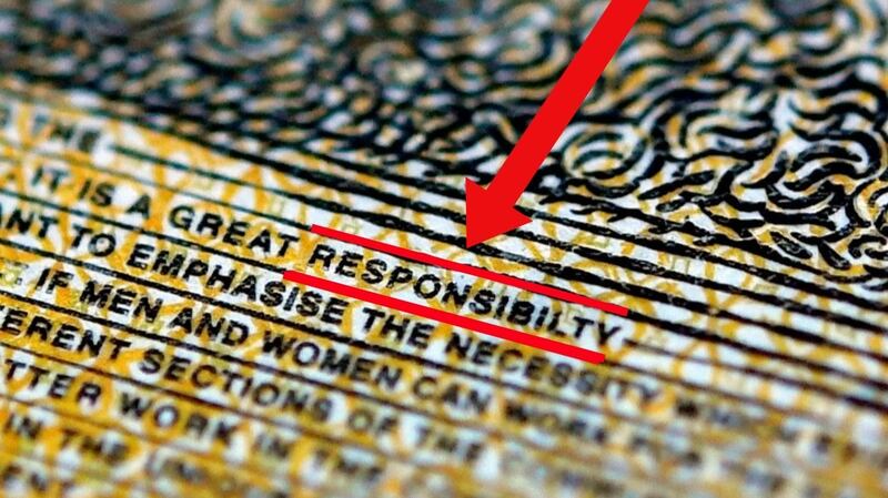 Pictured is a current circulation $50 note printed with the word “responsibility” spelt incorrectly in Sydney, Australia. Photograph: Dylan Coker/AAP Image via Reuters