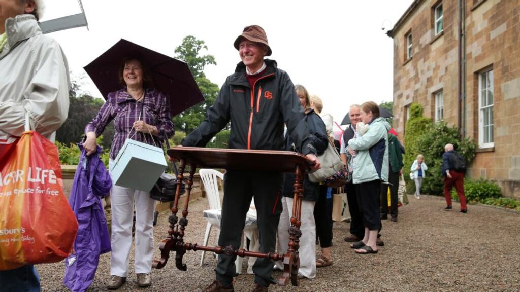 Antique collectors during the filming of the BBC’s ‘Antiques Roadshow’ in the grounds of Hillsborough Castle yesterday. Photograph: Kelvin Boyes / Press Eye.