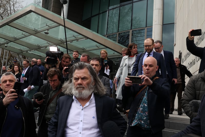 Gerry "The Monk" Hutch followed by the media outside the Special Criminal Court, Dublin, after he was found not guilty of the murder of David Byrne at a hotel in Dublin in 2016. Photograph: Sam Boal/PA