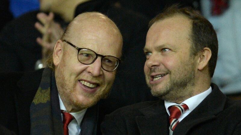 Manchester United’s US co-chairman Avram Glazer with Manchester United’s executive vice-chairman Ed Woodward. Photograph: Oli Scarff/AFP/Getty