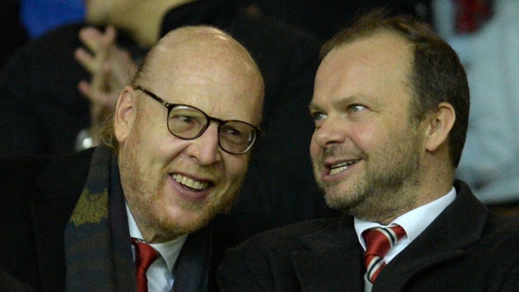 Manchester United’s US co-chairman Avram Glazer with Manchester United’s executive vice-chairman Ed Woodward. Photograph: Oli Scarff/AFP/Getty