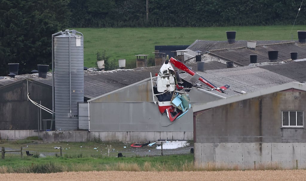 The scene near Killucan, Co Westmeath, after a helicopter crashed into a farm building killing two men aged in their 40s. Photograph: Damien Eagers/PA Wire