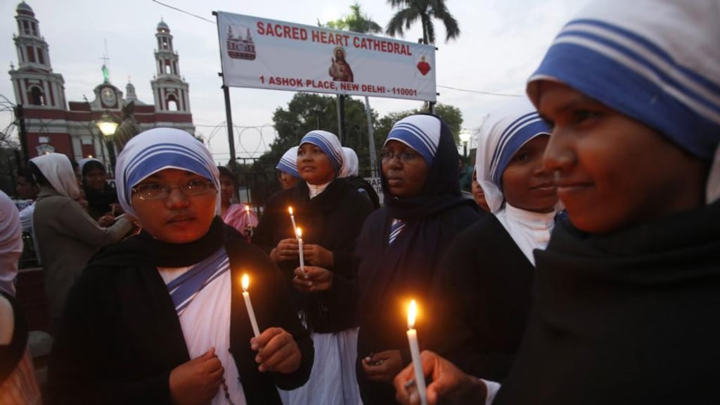 Nuns hold vigils to condemn the gang-rape of an elderly nun in Ranaghat, India, on March 14th, allegedly by Hindu extremists. Photograph: Rajat Gupta/EPA