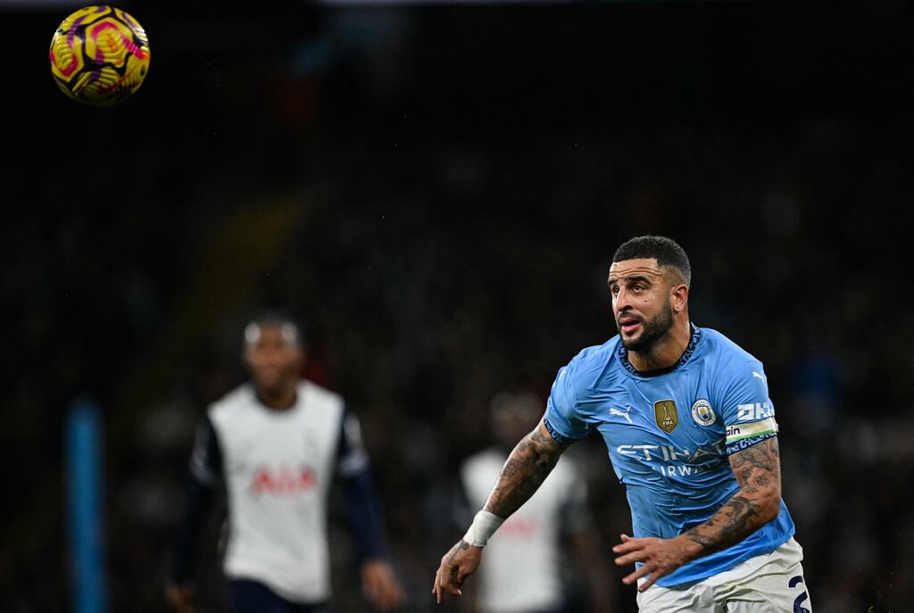 Manchester City's defender Kyle Walker against Tottenham. Photograph: Paul Ellis/Getty
