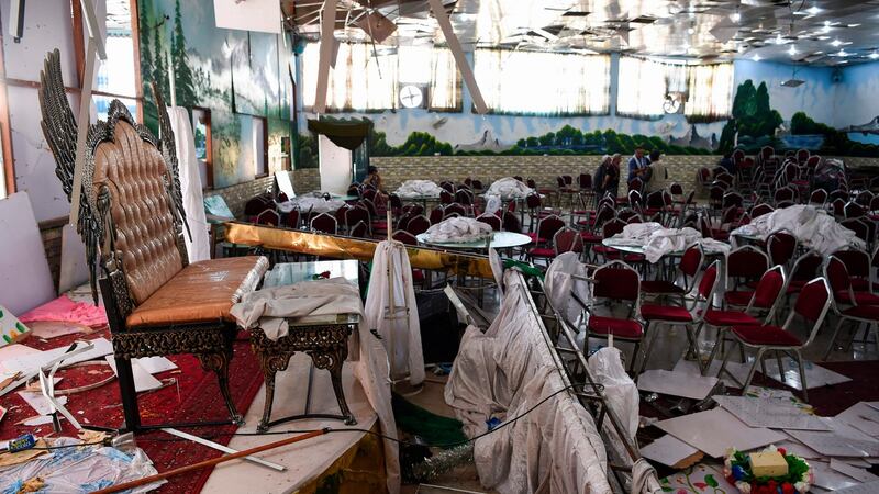 The wedding hall in Kabul where a bomb blast killed 63 people. Photograph: Wakil Kohsar/AFP/Getty